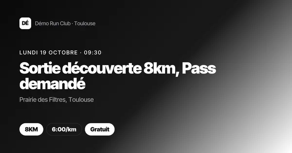 Carte de la sortie : lundi 19 octobre, 09:30, Sortie découverte 8km, Prairie des Filtres à Toulouse, 8km, 6:00/km, gratuit